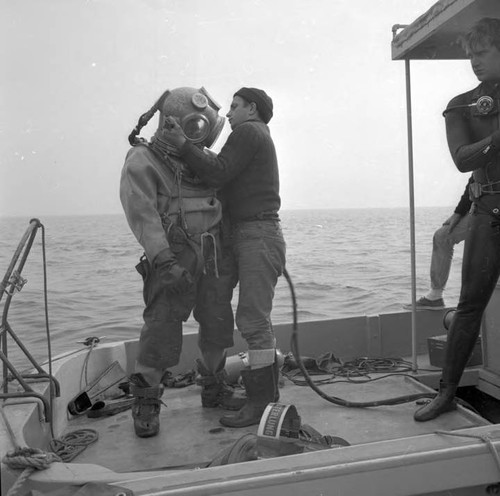 Diver getting ready to raise electrode of the pacific intertie