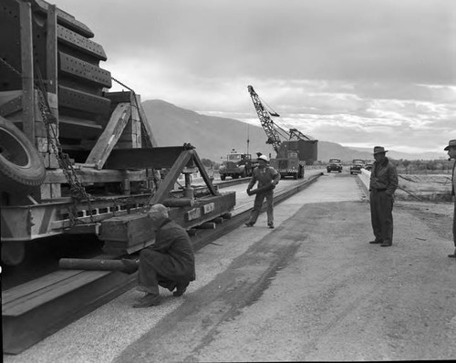 Photo showing the moving of one of the 90 thru ton rotors to the Gorge project