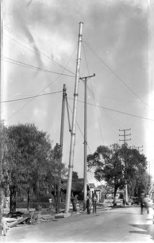 Steel pole being installed