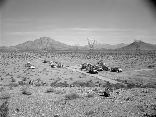 Wire stringing 3rd circuit construction from Boulder line at Victorville