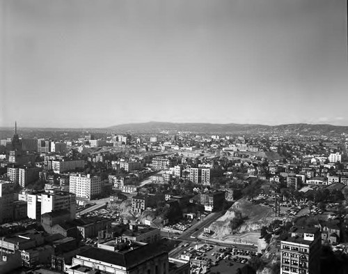 Air view of Bunker Hill, looking southwest from Temple and Hill