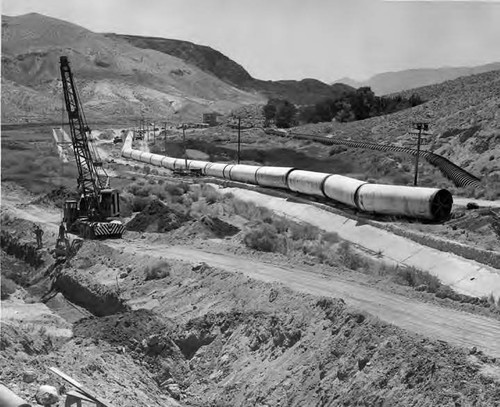 Construction on the second Los Angeles Aqueduct south of Haiwee Reservoir