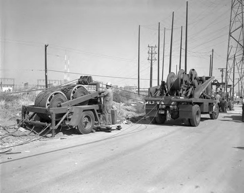 Equipment used to 'string' cable on the Pacific Intertie line