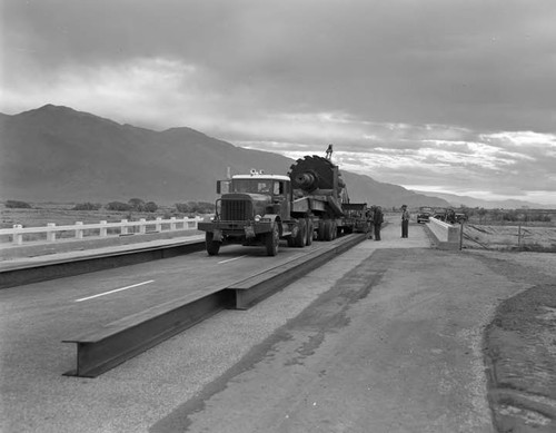 Photo showing the moving of one of the 90 thru ton rotors to the Gorge project