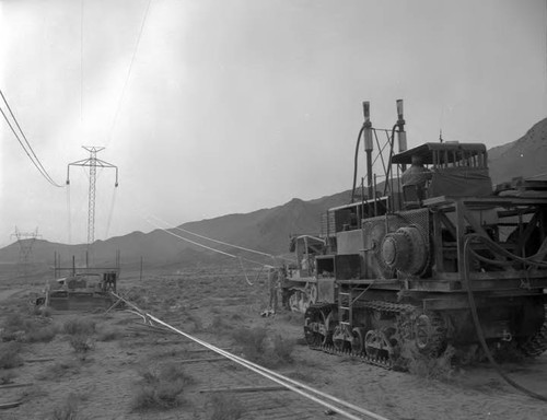 Wire stringing on the Pacific Intertie line south of Bishop, California