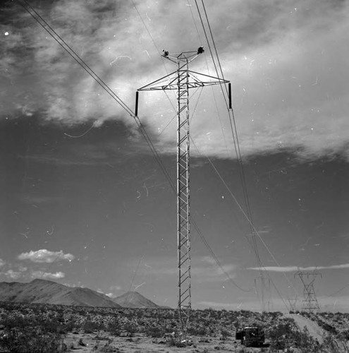 Pacific Intertie line in Sand Canyon area - guyed tower completed