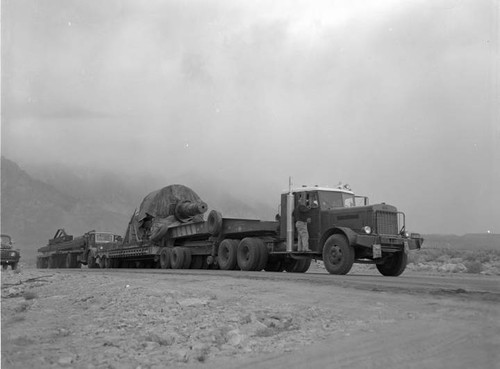 Photo showing the moving of one of the 90 thru ton rotors to the Gorge project