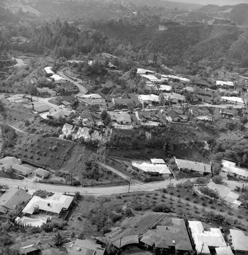 Air view of storm damage at Mandeville and Kenter Canyon