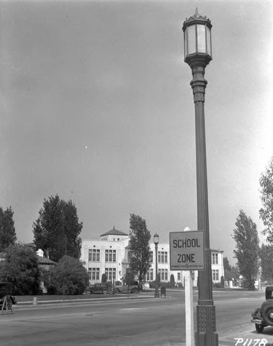 Close-up of new standard in Olympic Boulevard ornamental lighting system