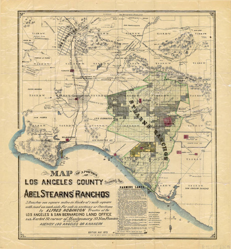 Map of a Portion of Los Angeles County showing the Abel Stearns' Ranchos, 1873