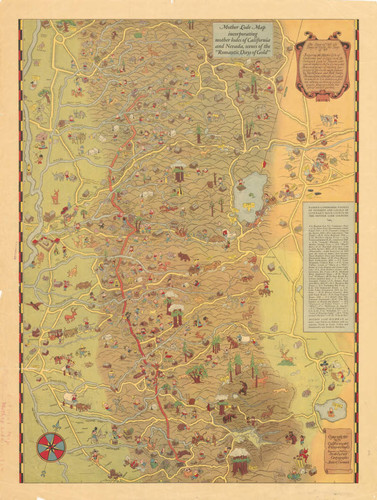 Mother Lode map incorporating mother lodes of California and Nevada, scenes of the Romatic Days of Gold