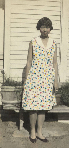 Dorothy wearing a polka dot dress