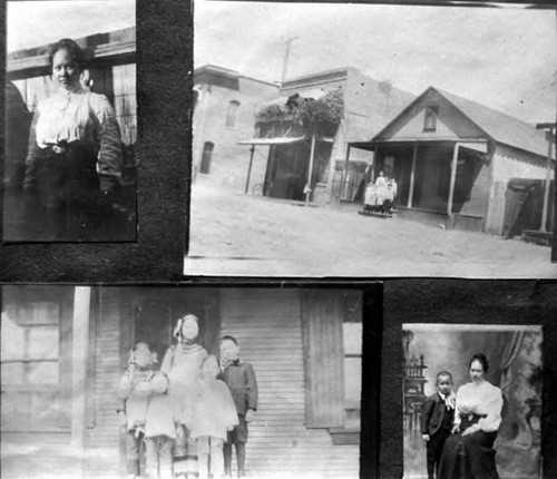 Top left corner: W Top right corner: Scene in Los Angeles Chinatown, seven children Bottom left corner: 5 children in front of a house Bottom right corner: W & C, Studio picture