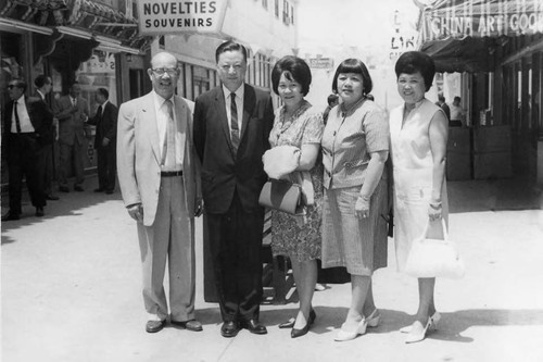 Lily Lum Chan, Mrs. F.K. Louie and friends at Chung King Road in Los Angeles Chinatown