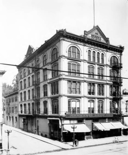 Brunswig Building formerly the Vickery Building. Shows the rear side of the building, constructed in 1897 as either a lab or showroom for the Brunswig Co. on the site of the L.A. Gas Co, Building