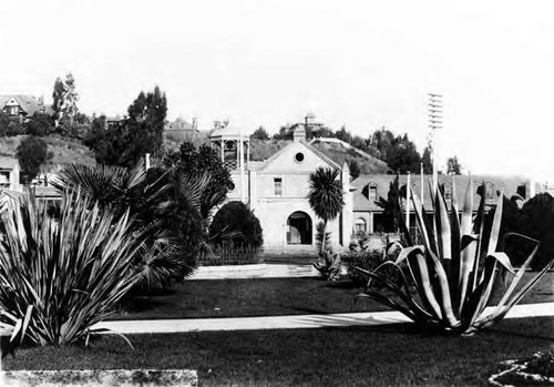 Plaza Church, frontal view, looking west. View is across the Plaza