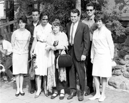 Christine Sterling with friends and relatives in front of the Avila Adobe