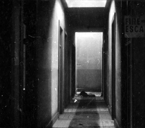 Looking down a hallway in the Pico House