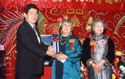 Lily Chan on Mother's Day at the Golden Dragon Restaurant in Los Angeles. Lily received a "Model Mother" award