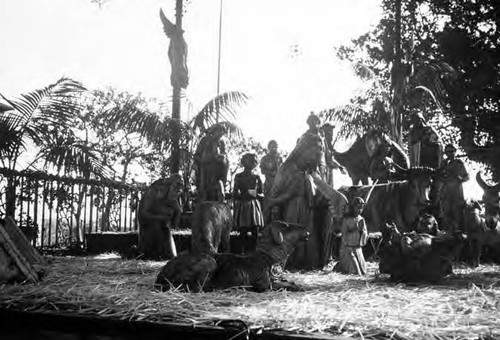 Daytime view of May, Joseph and the baby, nativity scene