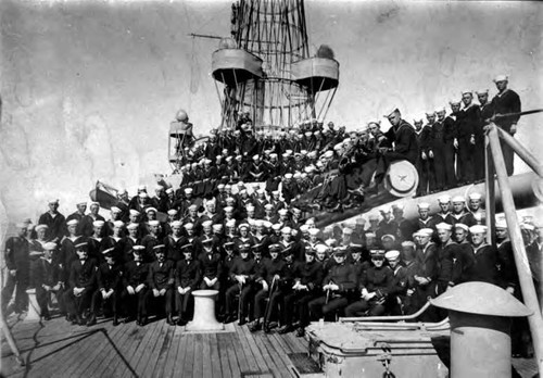 Group shot of crew in U.S. Navy included is Chow Hoy (Florence Hoy's husband)