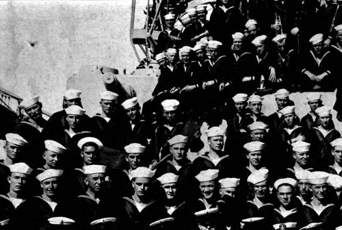 Closeup of Chow Hoy in group shot of crew in the U.S. Navy