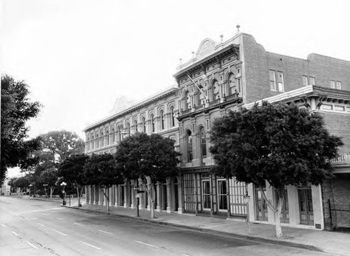 View of Pico House, Merced Theater, and Masonic Hall looking north on Main Street