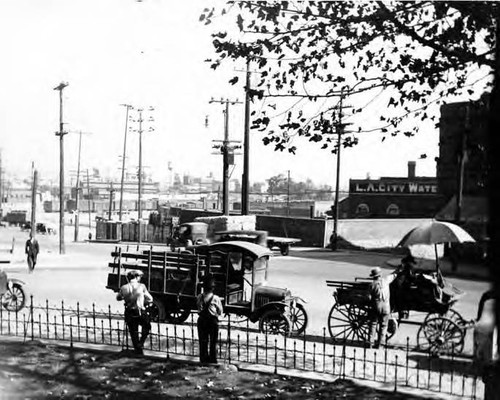 Plaza view toward Los Angeles City Water Works