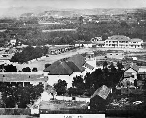 View of Plaza from behind the Plaza Church to the Lugo House