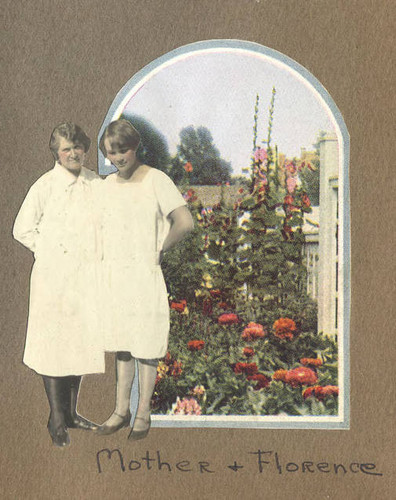 Mother and Florence pasted in front of a flower garden picture