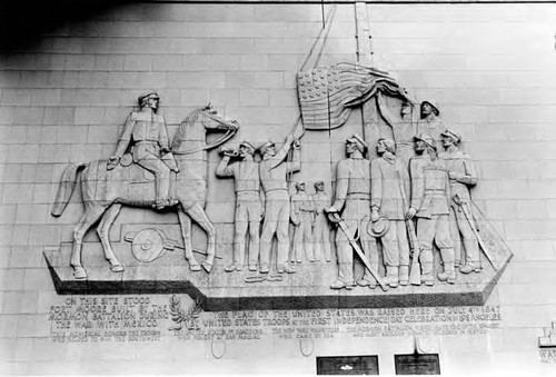 Fort Moore Memorial showing relief sculpture and wording underneath ...