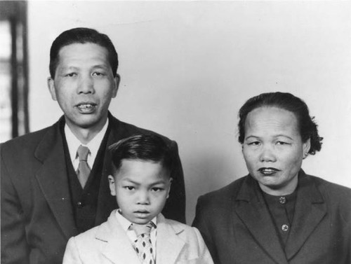 Family portrait of Charles Wong and his mother, Sue Jook Wong, and father