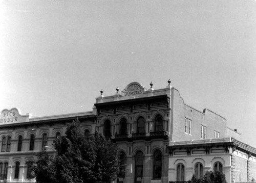 Merced Theater building- photograph of different group and places outside of theater