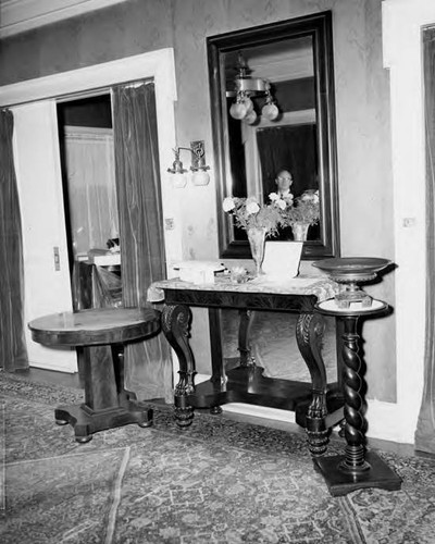 Table, sideboard, wooden stand, mirror