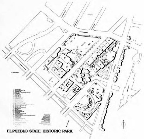 El Pueblo de Los Angeles Historical Monument map and legend