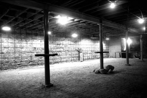 Photograph of the supporting wall for the Pico House