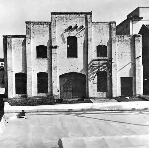 View of top two floors of the MTA Substation, from Olvera Street