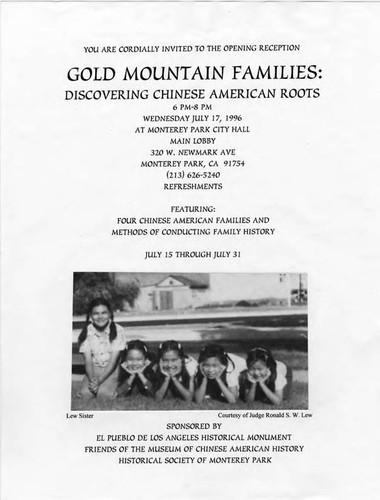 Flier of Gold Mountain Families: Discovering Chinese American Roots