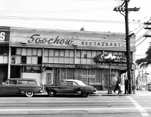 Soochow Restaurant, main facade, at the corner of Main Street and Sunset Boulevard