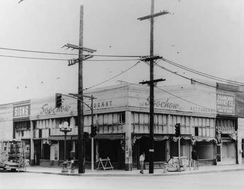 Soochow Restaurant at its original location in the Old Plaza, now El Pueblo's Simpson Building