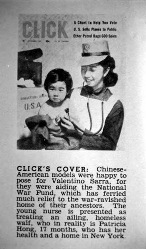 Click Magazine, p.2, November 1944, vol. 7, No. 11 ($.10- $.12 in Canada). Shown on cover is a nurse and Patricia Hong at 17 months of age