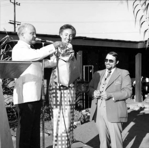 Bicentennial party in Avila Adobe courtyard, dedication of guidebook