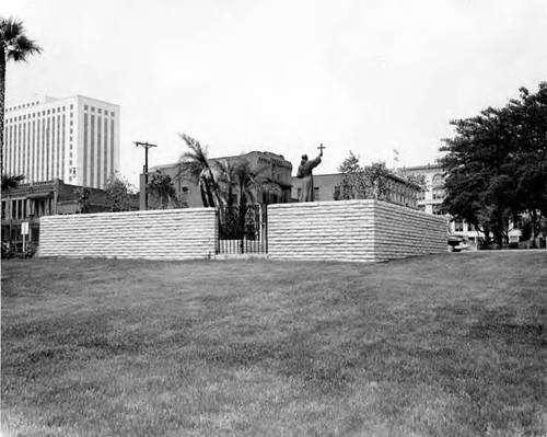 View from behind Father Serra statue looking toward the Fire Station