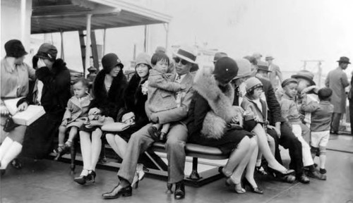 Peter Soo Hoo Jr. on a ferry boat in San Francisco with his mom, Uncle Layne, Layne Jr., Aunt Mary, Aunt Maye, Uncle Tom, and B.J. (Barbara Jean Wong, a cousin of Peter Soo Hoo Jr.)