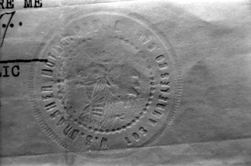 Detail of embossed stamps on Quan Ying Lung's document applicant for admission as lawful wife
