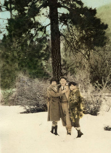 Winter at Valley of the Falls, pictured are Dorothy Siu, Jake and Grace