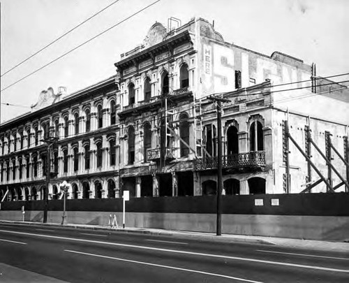 Merced Theater, Masonic Hall, and Pico House during restoration