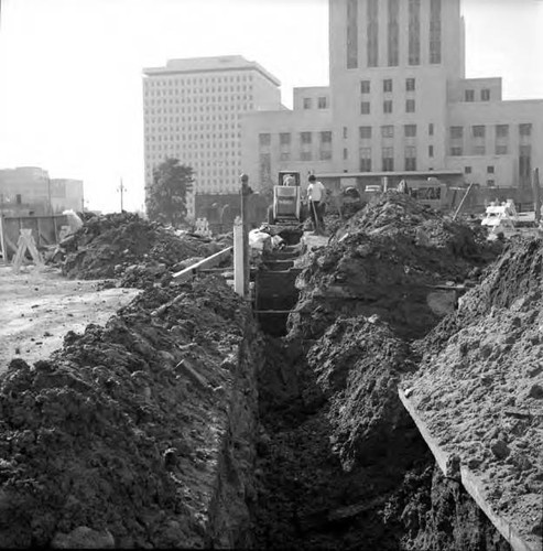 Construction near the Civic Center between Los Angeles Street and Spring Street