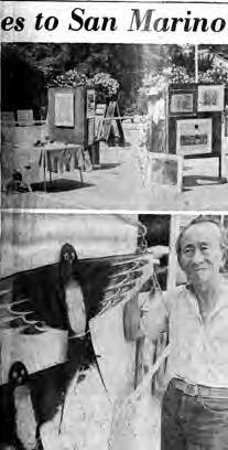 Newspaper article on the Central City Optimist Club's first annual art show at the home of Dr. and Mrs. Hollis Chang. Photo is of Tyrus Wong