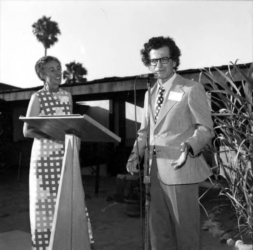 Bicentennial party in Avila Adobe courtyard, dedication of guidebook